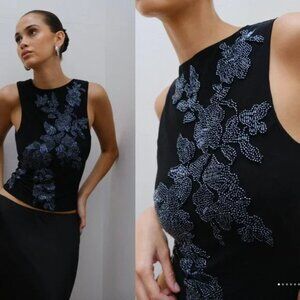 Meshki Beaded Flower Mesh Top